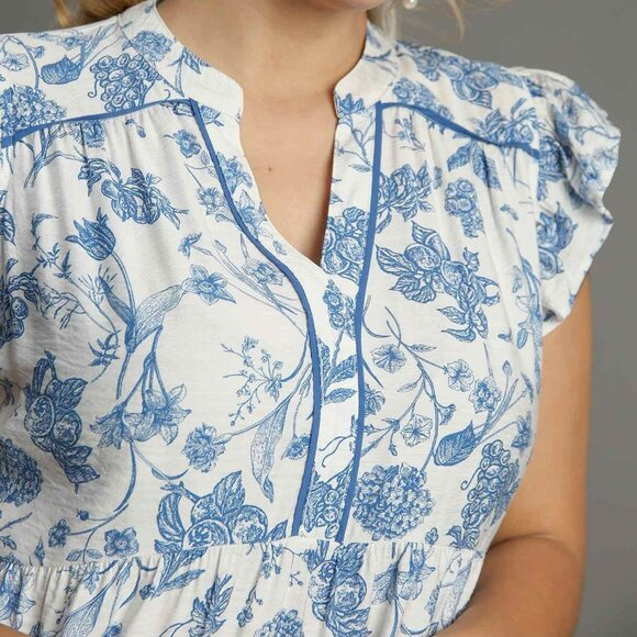 NWT Umgee Landscape Print A-Line Midi Dress With Contrast Piping Plus - Picture 5 of 6